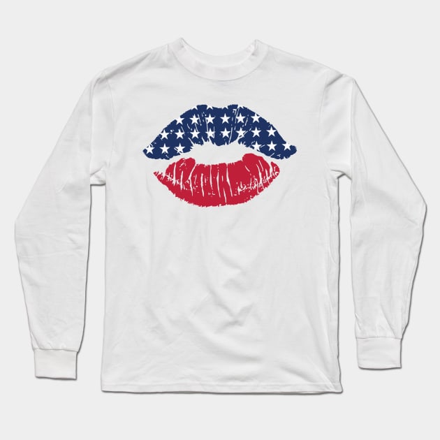 Red White Blue Lips Independence Day Patriotic Family Long Sleeve T-Shirt by BeyondThat